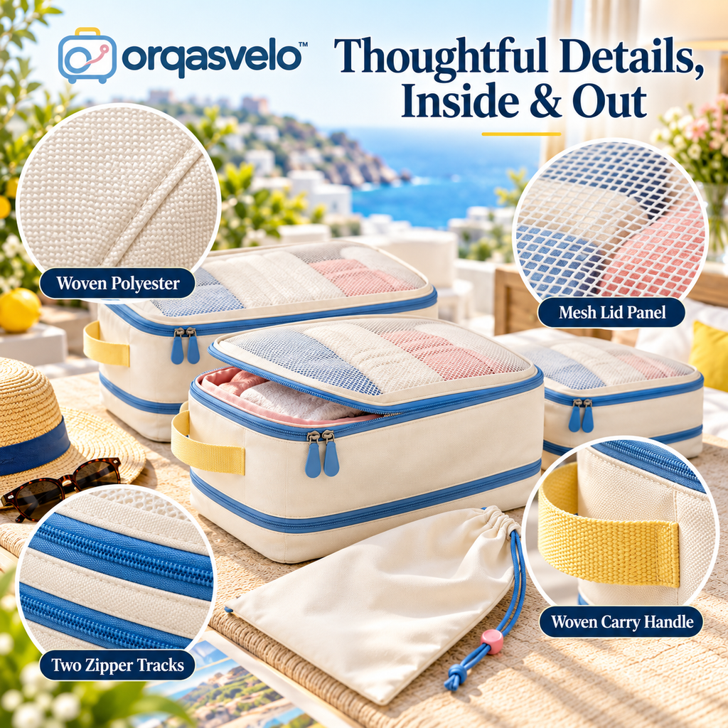 orqasvelo™ Carry-On Edit 4-Piece Compression Packing Cubes Set, Travel Luggage Organizers with Shoe Bag for Carry-On Packing