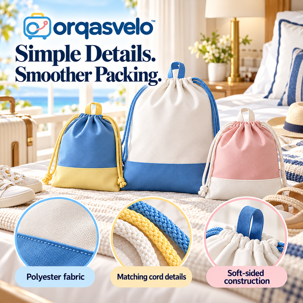 orqasvelo™ Sole Separate 3-Piece Travel Shoe Bags Set, Drawstring Shoe Storage Pouches for Suitcase Packing and Gym Bags