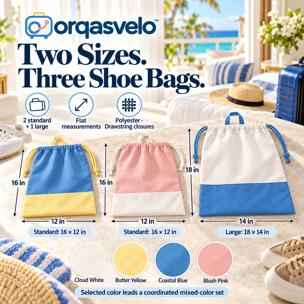 orqasvelo™ Sole Separate 3-Piece Travel Shoe Bags Set, Drawstring Shoe Storage Pouches for Suitcase Packing and Gym Bags