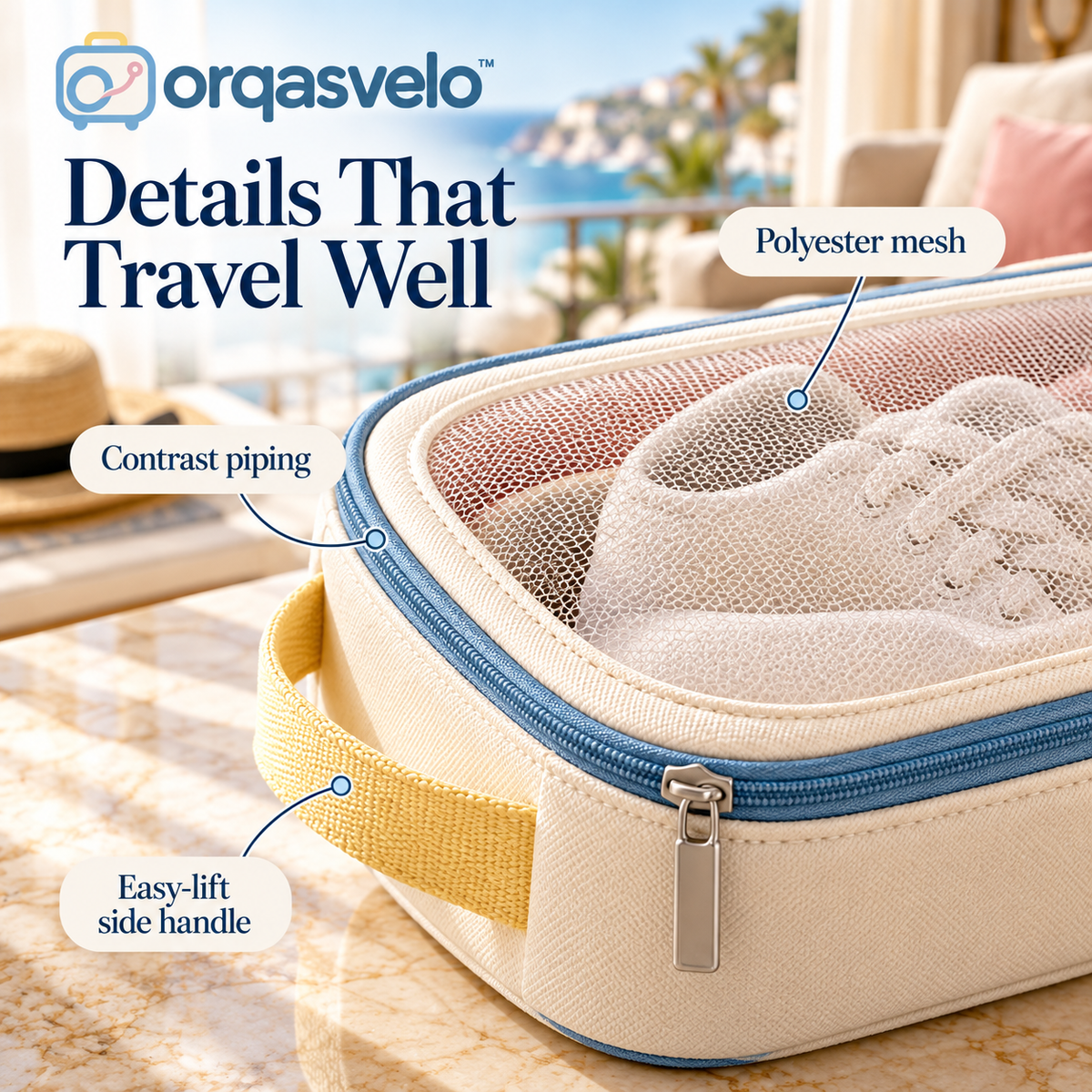 orqasvelo™ Sole Window 2-Piece Travel Shoe Bags Set, Zippered Shoe Packing Organizers with Mesh Windows and Carry Handles