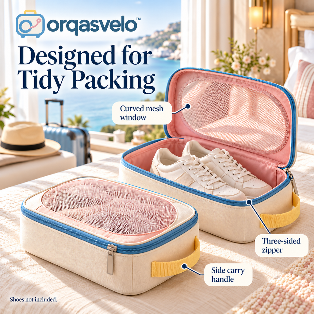 orqasvelo™ Sole Window 2-Piece Travel Shoe Bags Set, Zippered Shoe Packing Organizers with Mesh Windows and Carry Handles