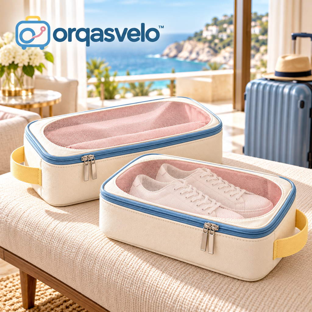 orqasvelo™ Sole Window 2-Piece Travel Shoe Bags Set, Zippered Shoe Packing Organizers with Mesh Windows and Carry Handles