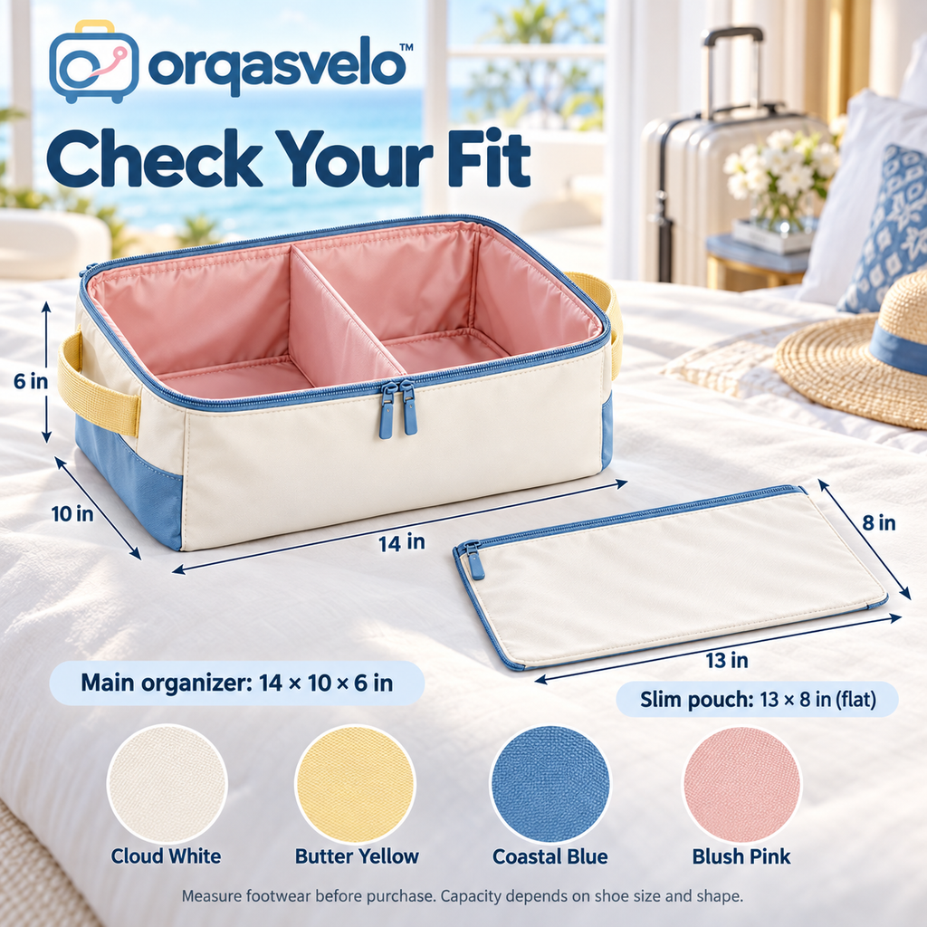 orqasvelo™ Sole Divide Travel Shoe Organizer Set, Dual-Compartment Shoe Packing Bag with Removable Divider and Slim Footwear Pouch