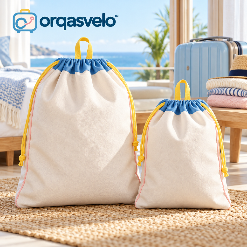 orqasvelo™ Fresh Divide 2-Piece Travel Laundry Bag Set, Foldable Drawstring Dirty Clothes Organizers for Suitcases and Weekend Trips