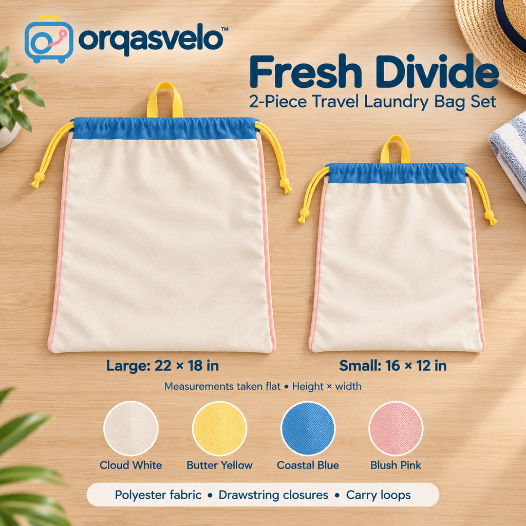 orqasvelo™ Fresh Divide 2-Piece Travel Laundry Bag Set, Foldable Drawstring Dirty Clothes Organizers for Suitcases and Weekend Trips
