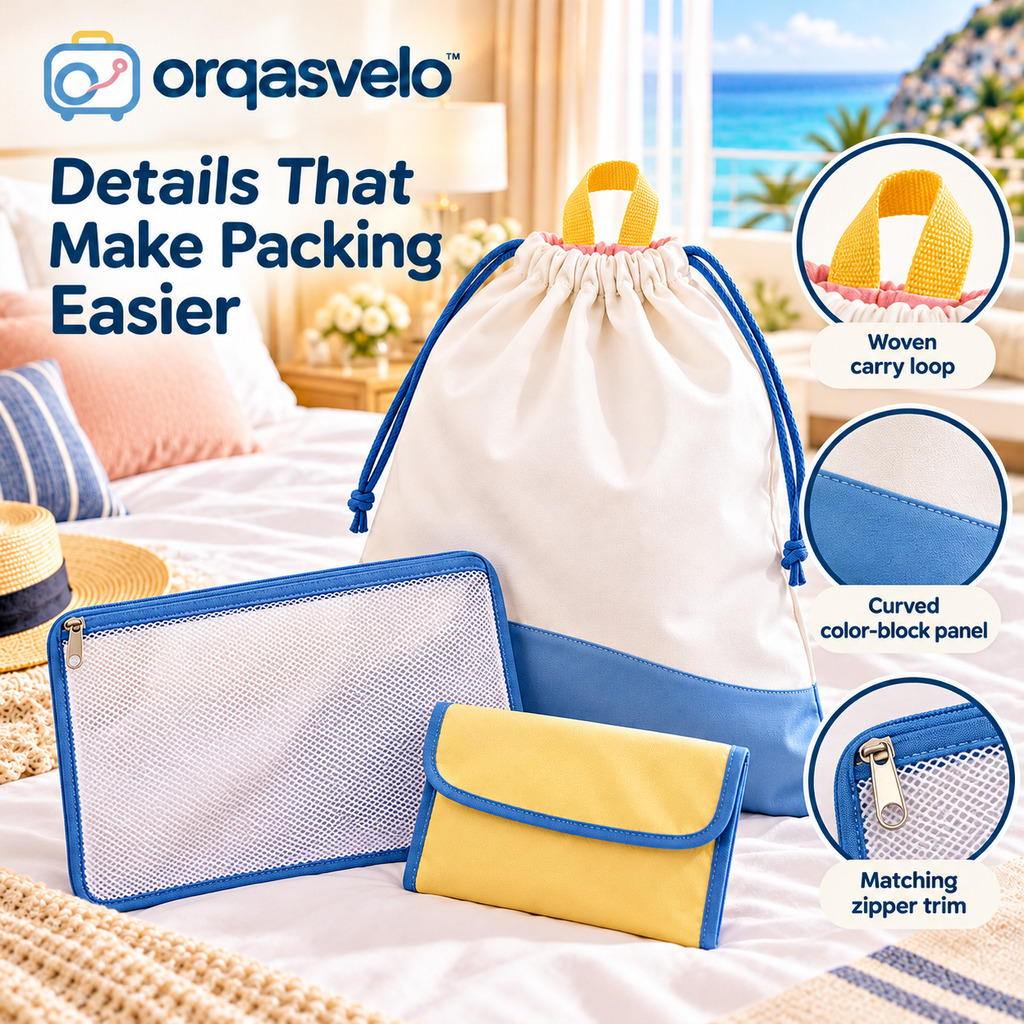 orqasvelo™ Sort & Go 3-Piece Travel Laundry Bag Set, Dirty Clothes Storage Bag with Mesh Sorting Pouch and Compact Packing Sleeve