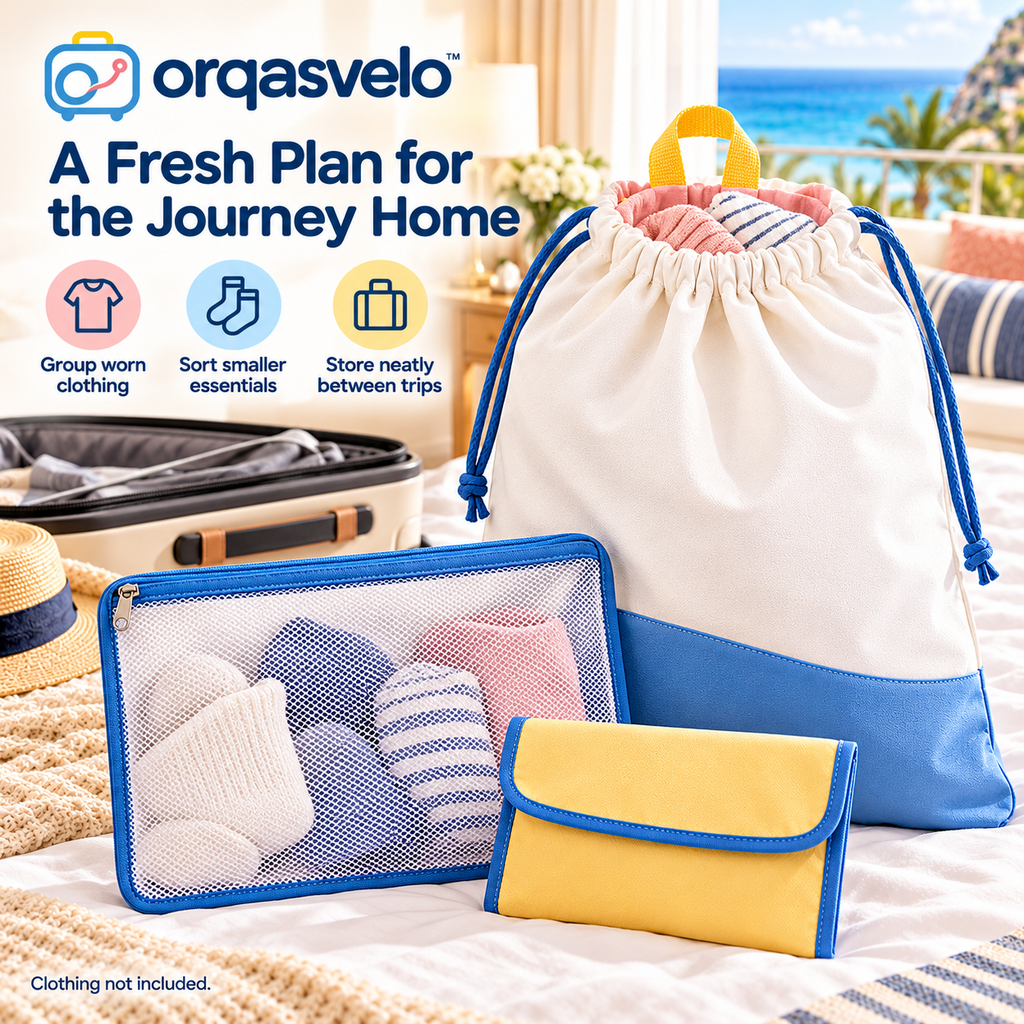orqasvelo™ Sort & Go 3-Piece Travel Laundry Bag Set, Dirty Clothes Storage Bag with Mesh Sorting Pouch and Compact Packing Sleeve