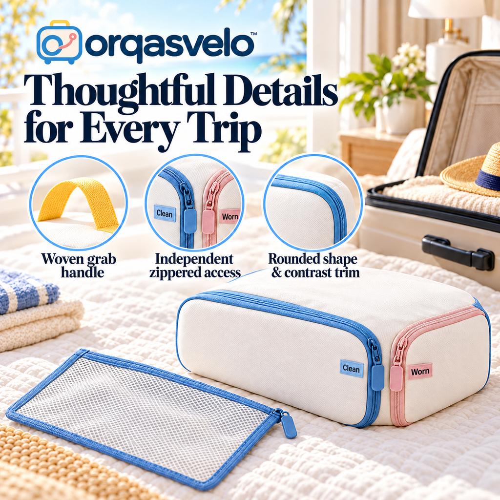 orqasvelo™ Clean/Worn Edit Travel Laundry Organizer, Dual-Compartment Packing Cube for Clean Clothes and Dirty Laundry with Small Sorting Pouch