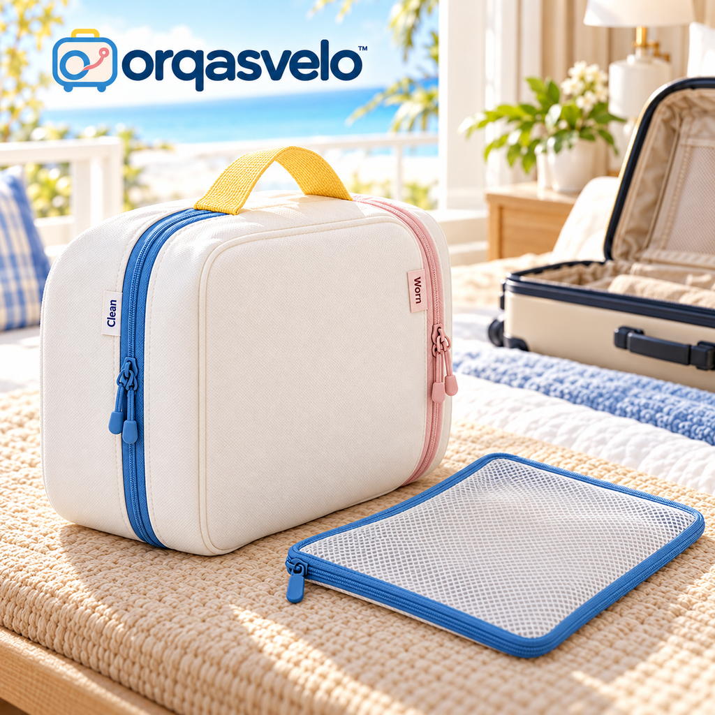 orqasvelo™ Clean/Worn Edit Travel Laundry Organizer, Dual-Compartment Packing Cube for Clean Clothes and Dirty Laundry with Small Sorting Pouch