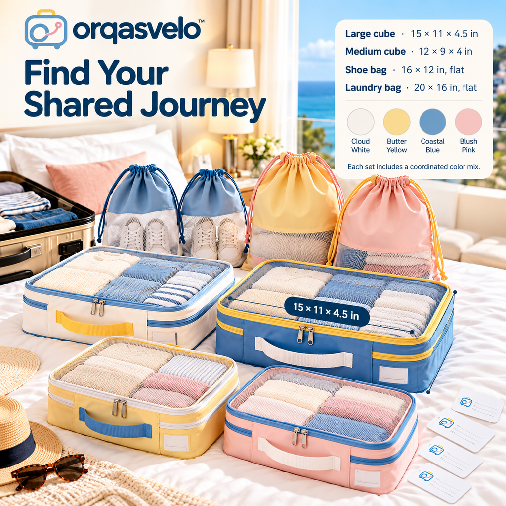 orqasvelo™ Shared Journey 8-Piece Compression Packing Cubes Set, Travel Packing Organizer Bags with Shoe Bags and Laundry Bags