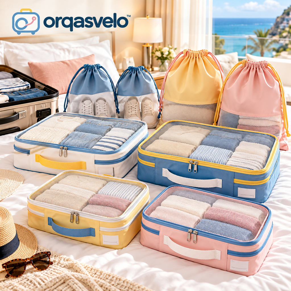orqasvelo™ Shared Journey 8-Piece Compression Packing Cubes Set, Travel Packing Organizer Bags with Shoe Bags and Laundry Bags