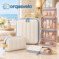 orqasvelo™ Suite Routine Large Hanging Toiletry Bag for Travel, Bathroom Organizer Set with Cosmetic Pouch and Brush Sleeve