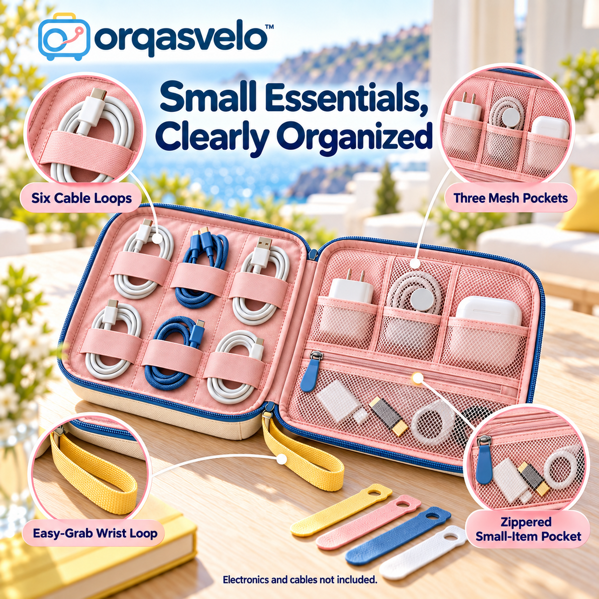 orqasvelo™ Cable Edit Travel Electronics Organizer, Slim Cable Organizer Bag and Tech Pouch for Chargers, Cords, and Small Accessories