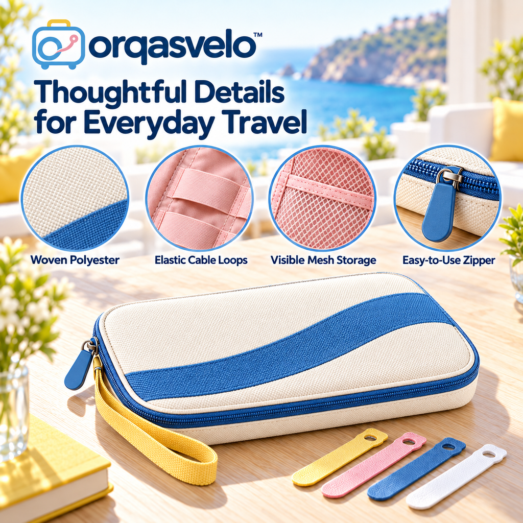 orqasvelo™ Cable Edit Travel Electronics Organizer, Slim Cable Organizer Bag and Tech Pouch for Chargers, Cords, and Small Accessories