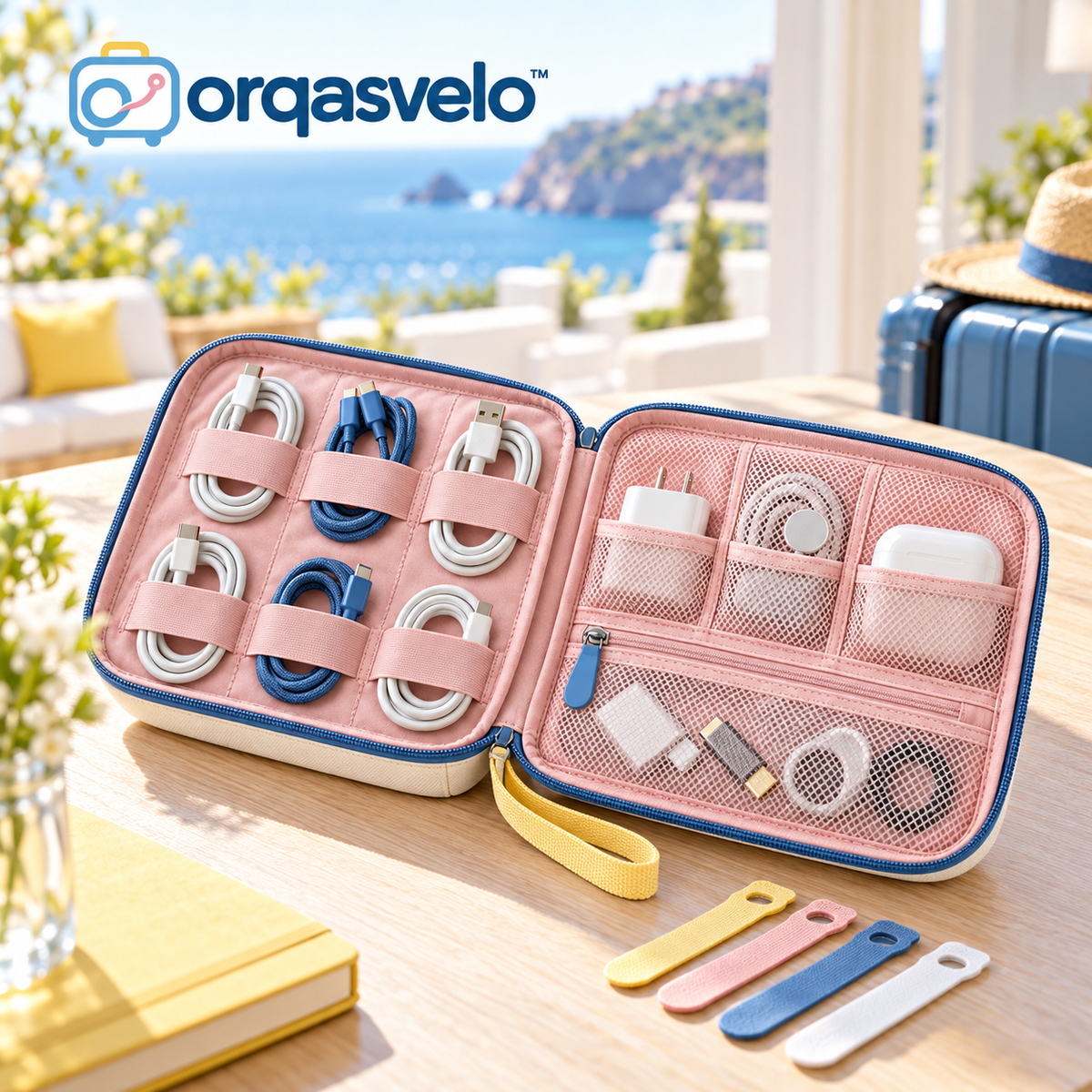 orqasvelo™ Cable Edit Travel Electronics Organizer, Slim Cable Organizer Bag and Tech Pouch for Chargers, Cords, and Small Accessories