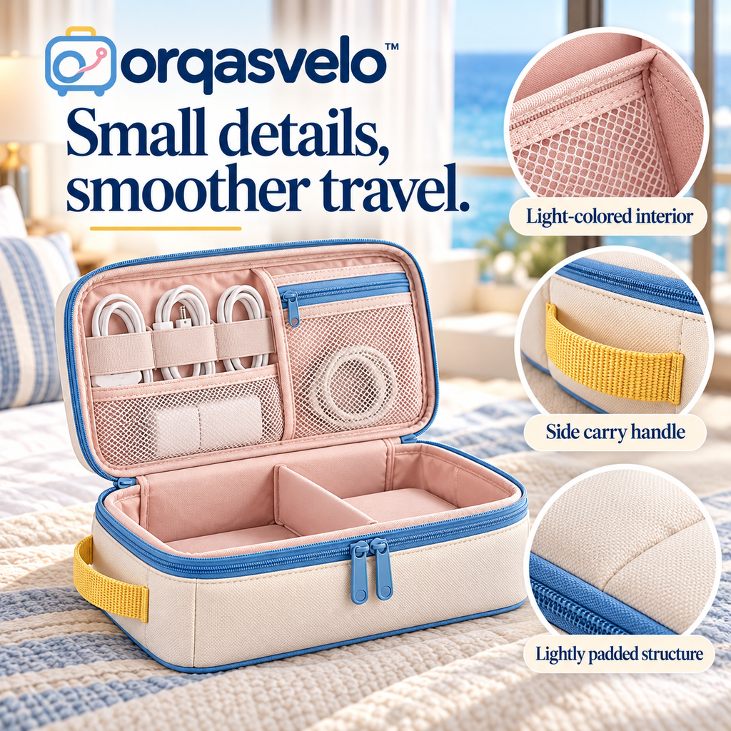 orqasvelo™ Tech Layers Travel Electronics Organizer Bag, Double-Layer Cable and Charger Storage Case with Adjustable Divider
